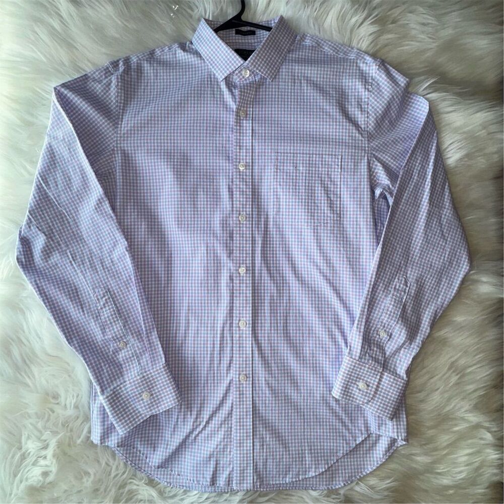 J.Crew Men's Flex Wrinkle Free Purple Checkered Crisp‎ Dress Shirt M Long Sleeve